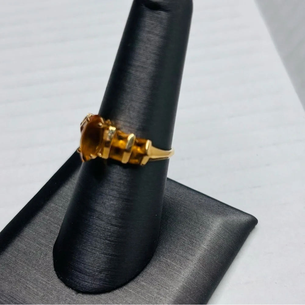 14k Solid Yellow Gold Citrine Stone Ring Size 7